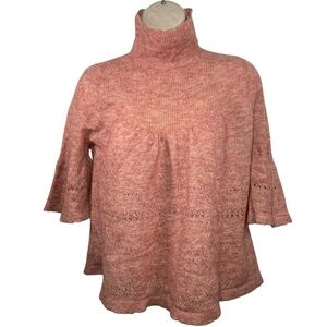 Featherbone by Anthropologie mock neck bell sleeve wool  blend sweater XS rose